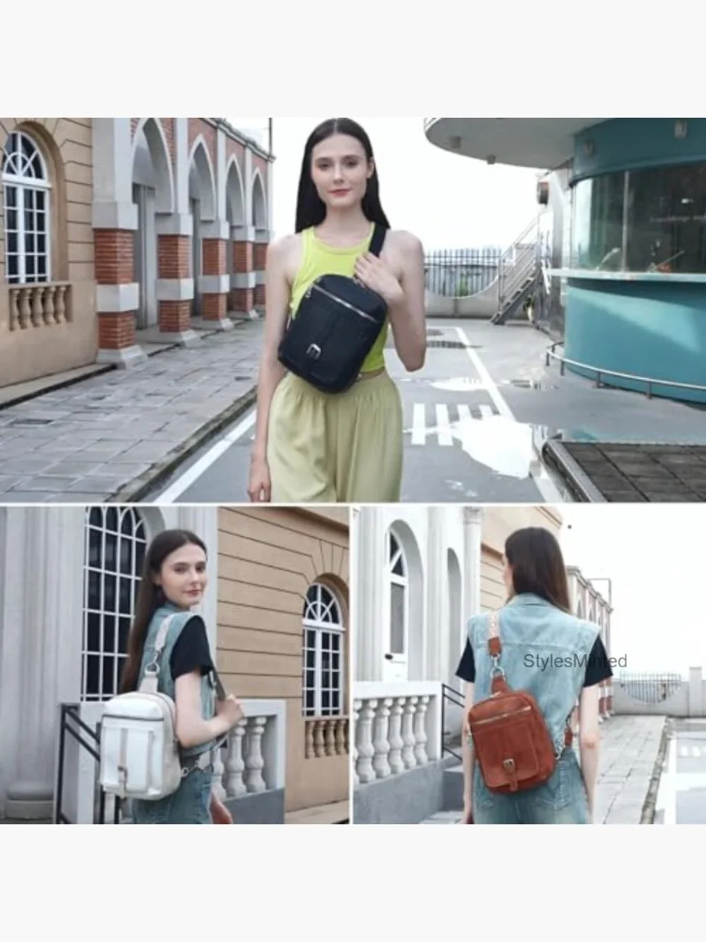 Mini Diaper Bag Crossbody Sling Purse 5-in-1 Vegan Leather Backpack